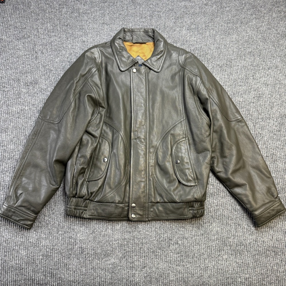 Vintage‎ William Barry Leather Jacket Mens Medium Murky Gray Flight Bomber Lined